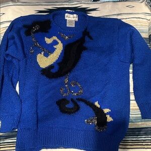 Franco Valeri 80’s beautiful Royal blue gold blk pattern Graphic Sweater M